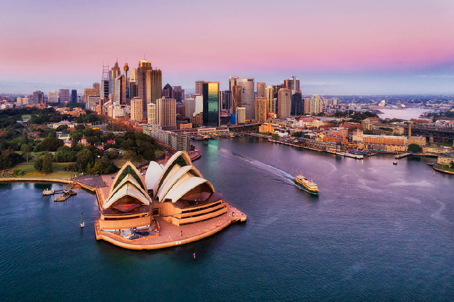 Pinkish colorful sunrise over Sydney city Print 100% Australian Made Stretched Canvas Ready to Hang - AU-113