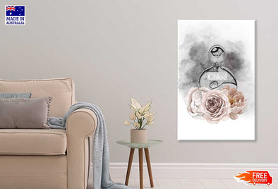 Pink Flowers & Grey Perfume Bottle Fashion Print 100% Australian Made Stretched Canvas Ready to Hang - FS - 146