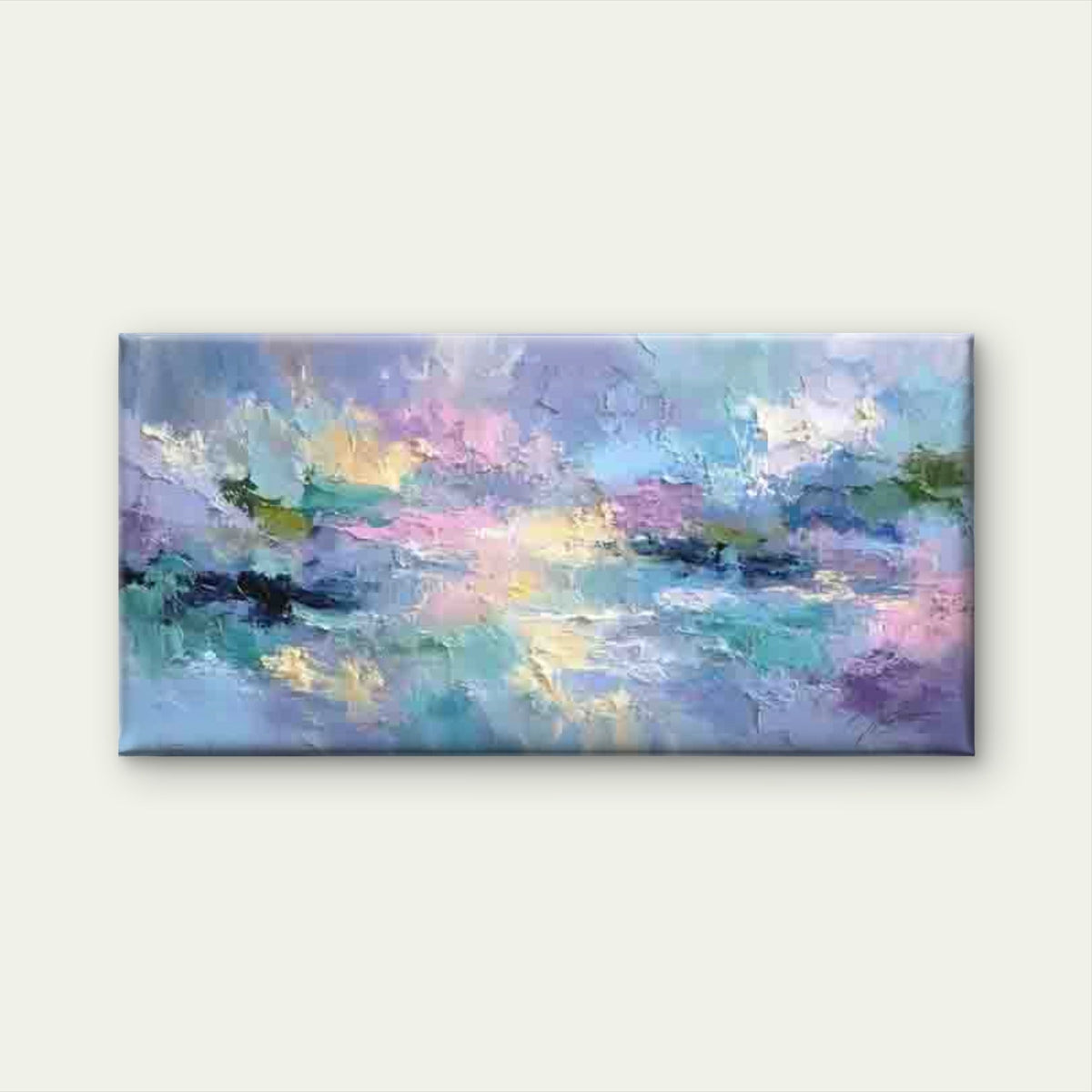 Pastel Pink & Blue Abstract Wall Art Canvas Office Home Room Framed 120x60cm