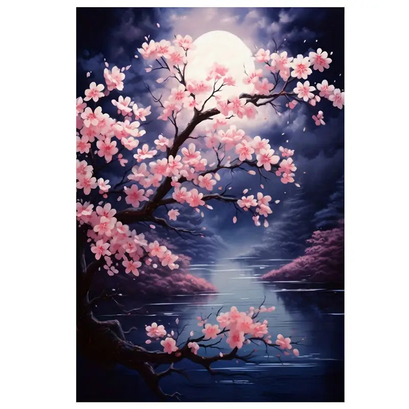 Cherry Blossom Night Print 100% Australian Made 40x60cm Stretched Canvas Ready to Hang