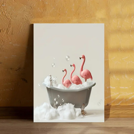 Flamingo in Bathtub Canvas Wall Art Print 100% Australian Made 40x60cm Stretched Canvas Ready to Hang