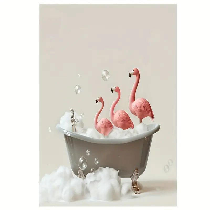 Flamingo in Bathtub Canvas Wall Art Print 100% Australian Made 40x60cm Stretched Canvas Ready to Hang