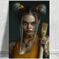 Beauty Girl With Bat Print 100% Australian Made 40x60cm Stretched Canvas Ready to Hang