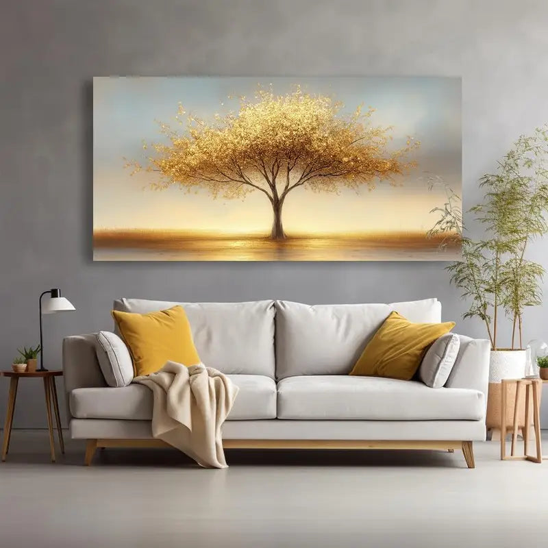Modern Tree Golden Sunset Abstract Nature Wall Art canvas office home room framed 120x60cm
