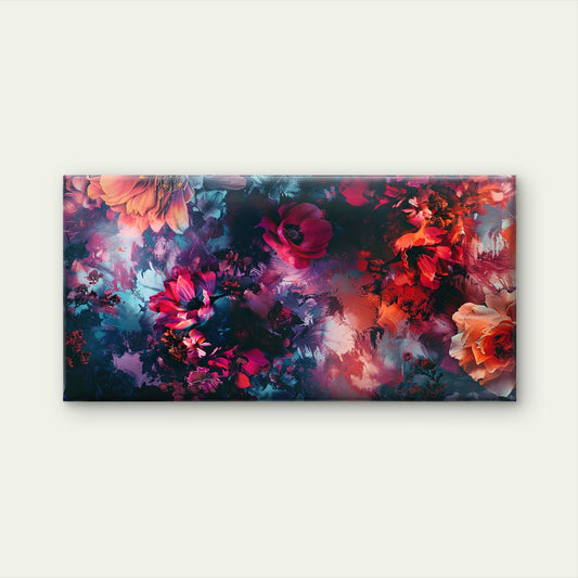 Dark Moody Floral Crimson Bloom Wall Art Canvas Office Home Room Framed 80x45cm