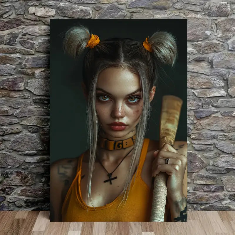 Beauty Girl With Bat Print 100% Australian Made 40x60cm Stretched Canvas Ready to Hang