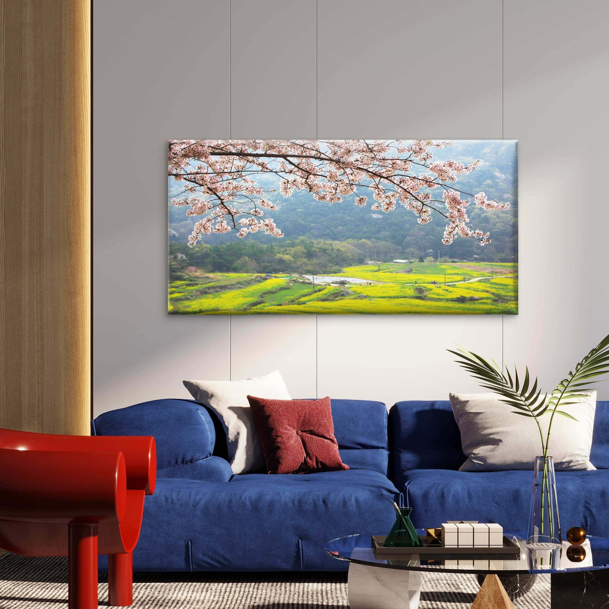 Spring Flowers Mountain Wall Art Canvas Office Home Room Framed 80x45cm