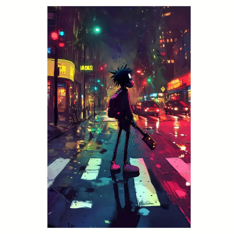 Walking Man On Street Night Print 100% Australian Made 40x60cm Stretched Canvas Ready to Hang