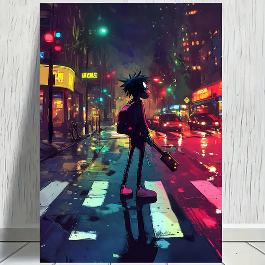 Walking Man On Street Night Print 100% Australian Made 40x60cm Stretched Canvas Ready to Hang