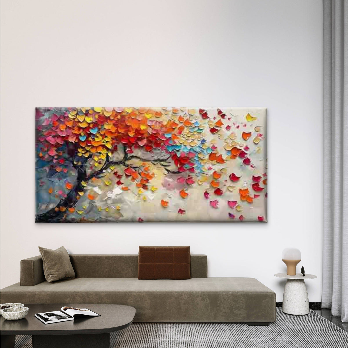 Abstract Falling Leaves Tree Wall Art Canvas Office Home Room Framed 80x45cm