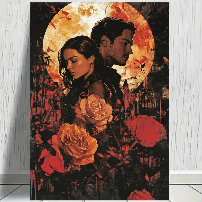 Couple & Rose Flower  Print 100% Australian Made 40x60cm Stretched Canvas Ready to Hang