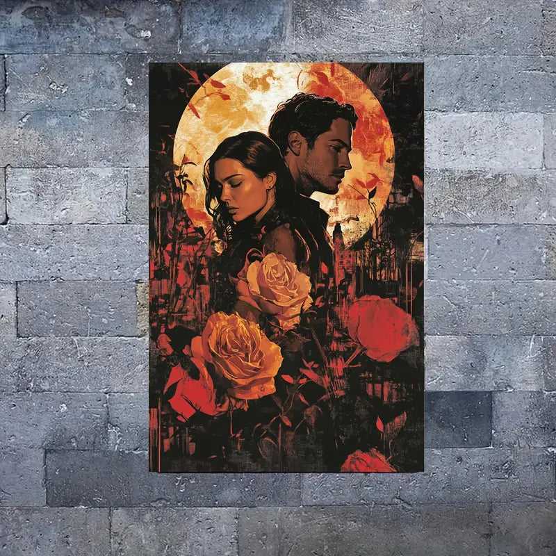 Couple & Rose Flower  Print 100% Australian Made 40x60cm Stretched Canvas Ready to Hang