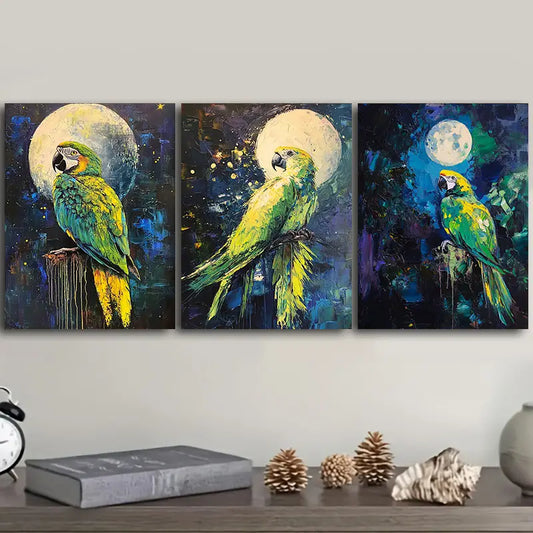 3pcs Parrots Perched on the Edge Metal Print Ready to Hang Art