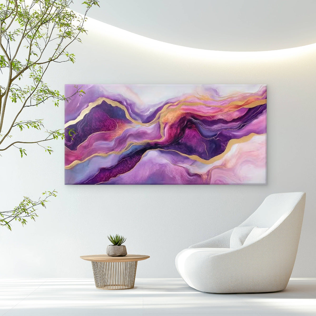 Purple, Blue & Yellow Fluid Wall Art Canvas Office Home Room Framed 80x45cm