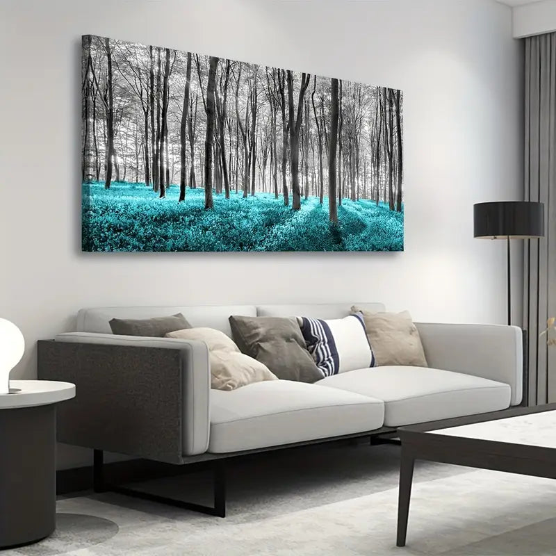 Modern Abstract Forest Black White Trees Wall Art canvas office home room framed 120x60cm
