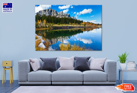 Mountains & Trees View on Lake Print 100% Australian Made Stretched Canvas Ready to Hang - NT-114