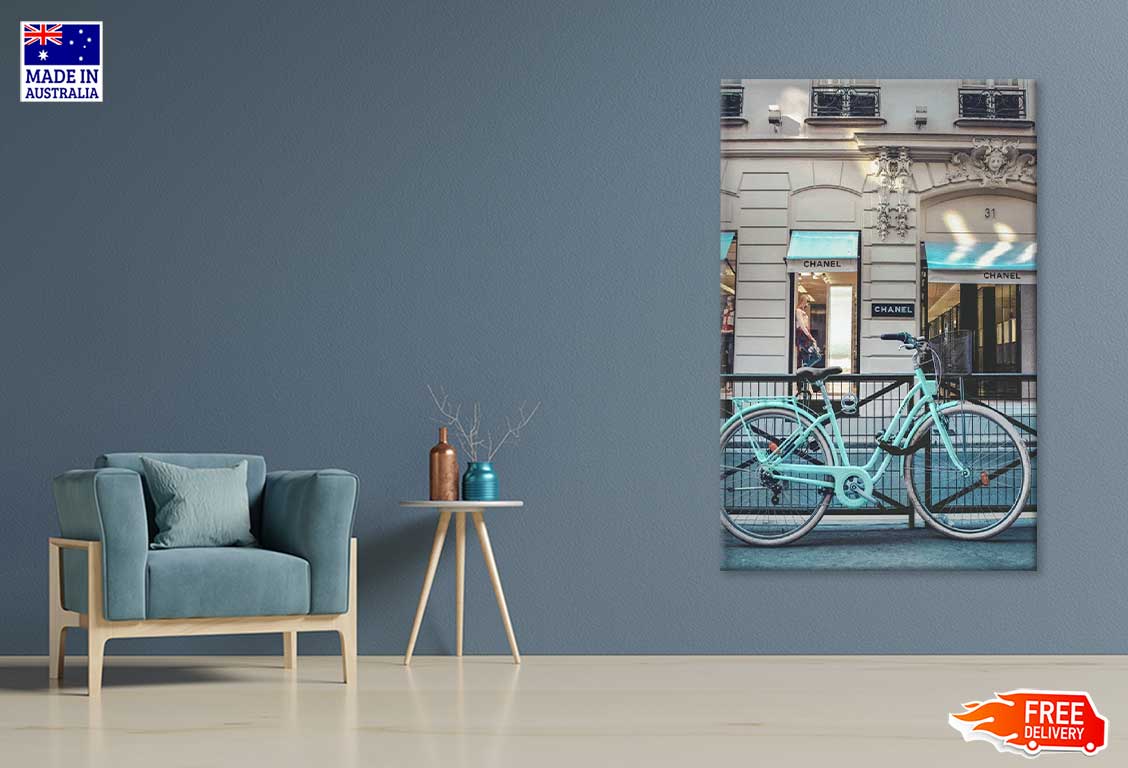 Bicycle In front of Fashion Store Print 100% Australian Made Stretched Canvas Ready to Hang - FS - 114