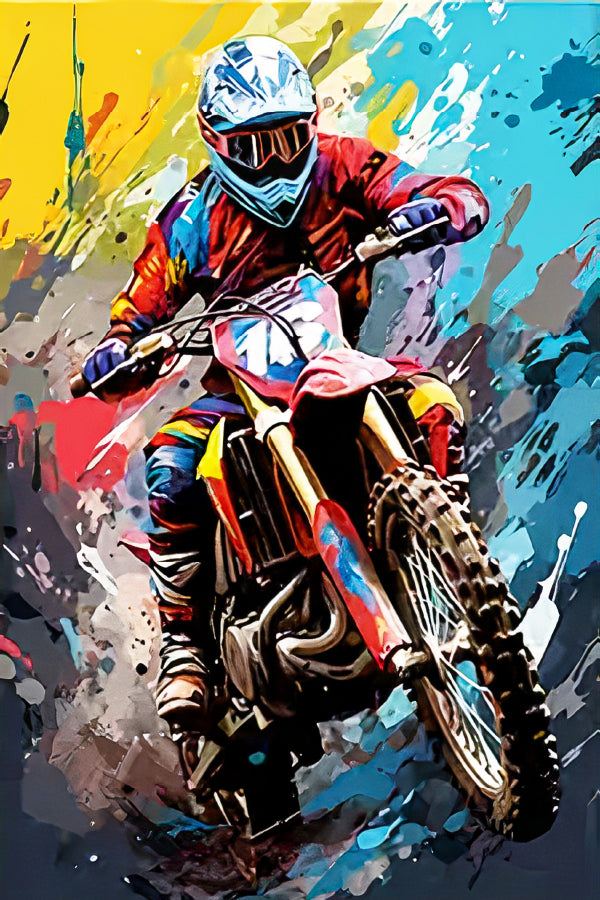 Bike Rider Colorful Background Painting Print 100% Australian Made 40x60cm Stretched Canvas Ready to Hang