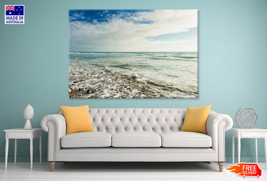 Sea Waves, Clouds & Blue Sky Print 100% Australian Made Stretched Canvas Ready to Hang - BC-114