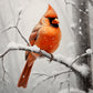 Red Bird Perched on a Snowy Branch Print 100% Australian Made 40x60cm Stretched Canvas Ready to Hang