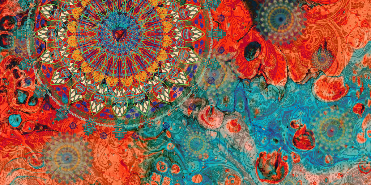 Boho Mandala Teal Orange Pattern Wall Art Canvas Office Home Room Framed 80x45cm