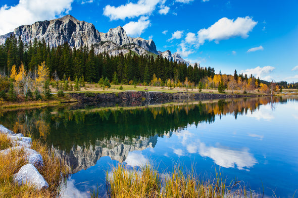 Mountains & Trees View on Lake Print 100% Australian Made Stretched Canvas Ready to Hang - NT-114