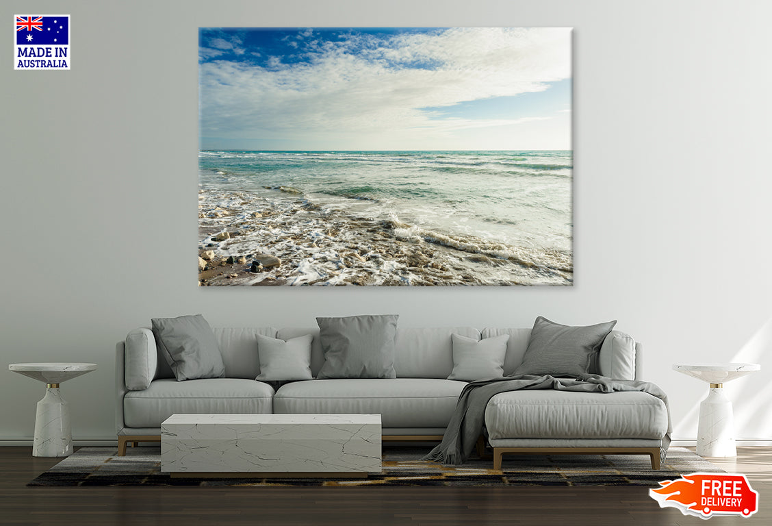 Sea Waves, Clouds & Blue Sky Print 100% Australian Made Stretched Canvas Ready to Hang - BC-114