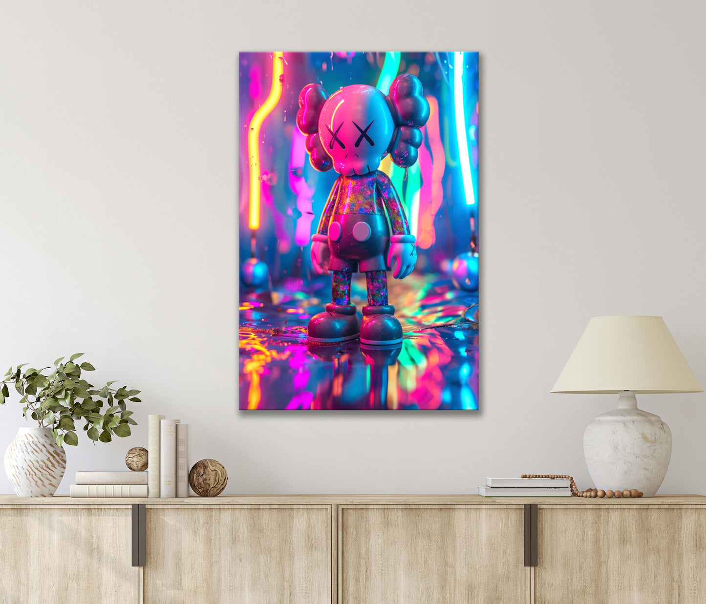 Adorable Comic Toy in Colorful Neon Lighted Background Print 100% Australian Made 40x60cm Stretched Canvas Ready to Hang