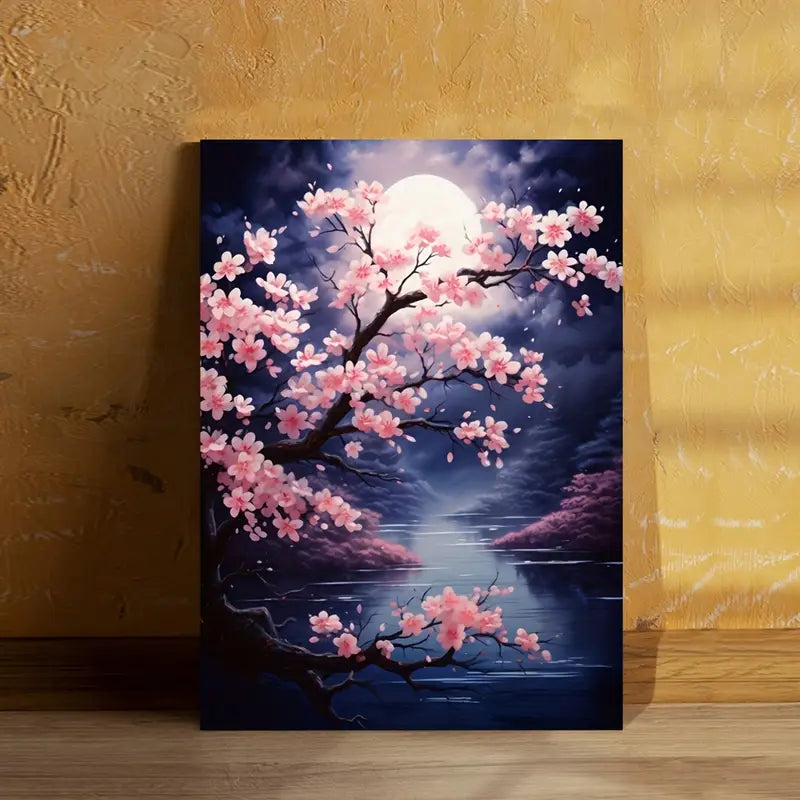 Cherry Blossom Night Print 100% Australian Made 40x60cm Stretched Canvas Ready to Hang