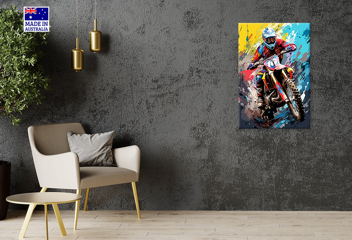 Bike Rider Colorful Background Painting Print 100% Australian Made 40x60cm Stretched Canvas Ready to Hang