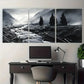 3pcs Moody Misty Mountains Pine Tree Metal Print Ready to Hang Art