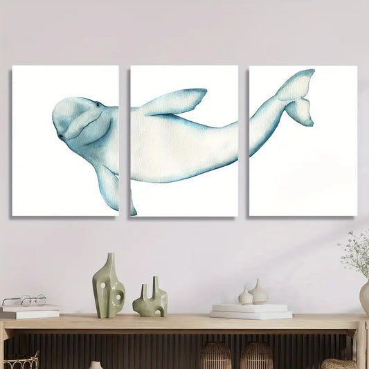 3pcs Ocean Whale Watercolor Nautical Blue Metal Print Ready to Hang Art