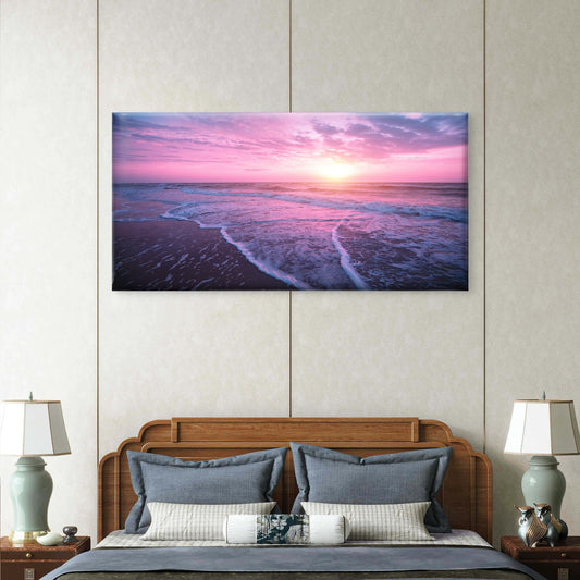 Malibu Beach Purple Sunset USA Wall Art Canvas Office Home Room Framed 80x45cm