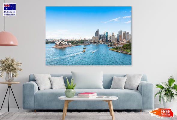 Circular Quay and Opera House in Sydney Print 100% Australian Made Stretched Canvas Ready to Hang - AU-114