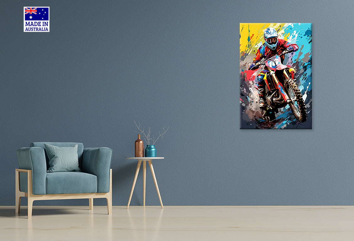 Bike Rider Colorful Background Painting Print 100% Australian Made 40x60cm Stretched Canvas Ready to Hang