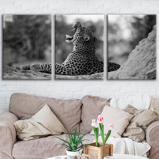 3pcs Black And White Leopard Animal Metal Print Ready to Hang Art