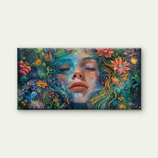 Sleeping Fantasy Woman Floral Wall Art Canvas Office Home Room Framed 80x45cm