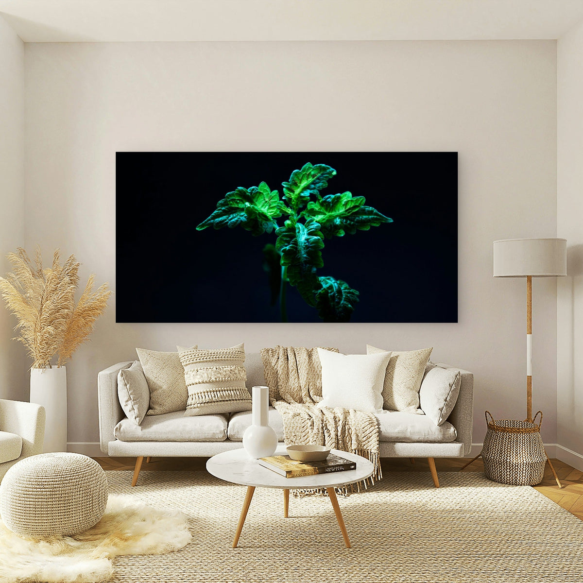 Small green plant glows Bright Wall Art Canvas Office Home Room Framed 120x60cm