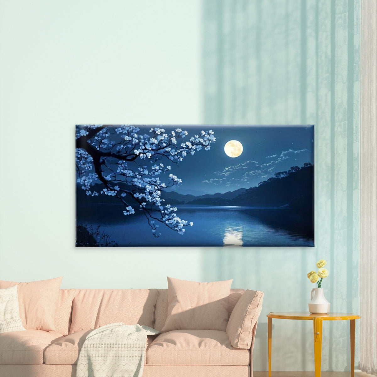 Cherry Blossom Night Sky Wall Art Canvas Office Home Room Framed 120x60cm