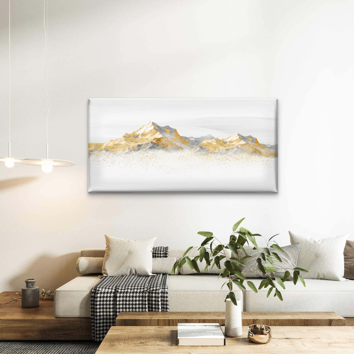 Abstract Gold Leaf Mountain Ridge Wall Art Canvas Office Home Framed 80x45cm