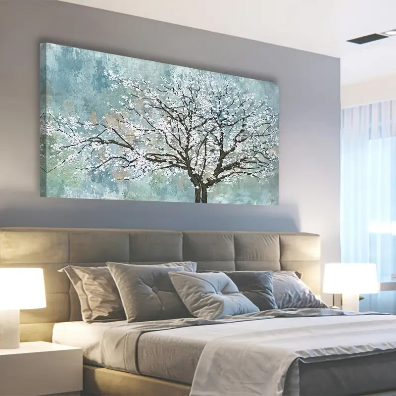 Modern Plum Blossom Elegant White Floral Wall Art canvas office home room framed 120x60cm