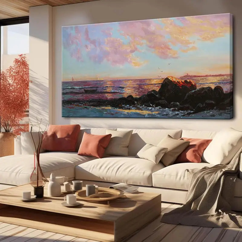Coastal Ocean Colorful Abstract Beach Wall Art canvas office home room framed 120x60cm