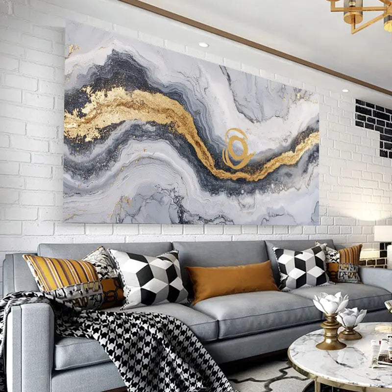 Black and Golden Abstract Fluid Black and Golden Abstract Fluid Wall Art wall canvas office home room framed 80x45cm