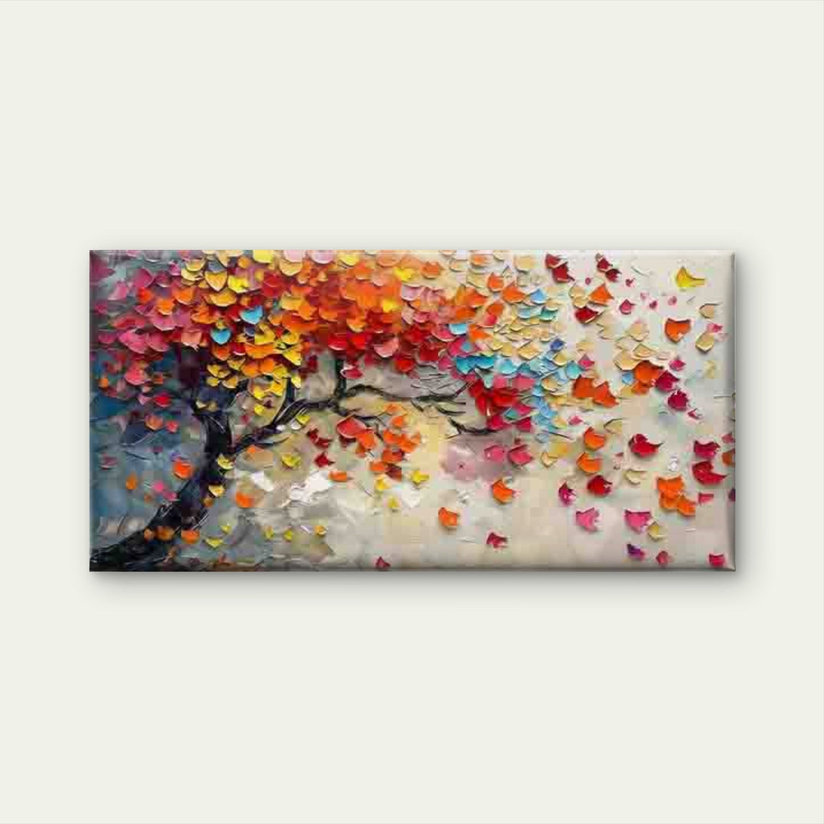 Abstract Falling Leaves Tree Wall Art Canvas Office Home Room Framed 80x45cm