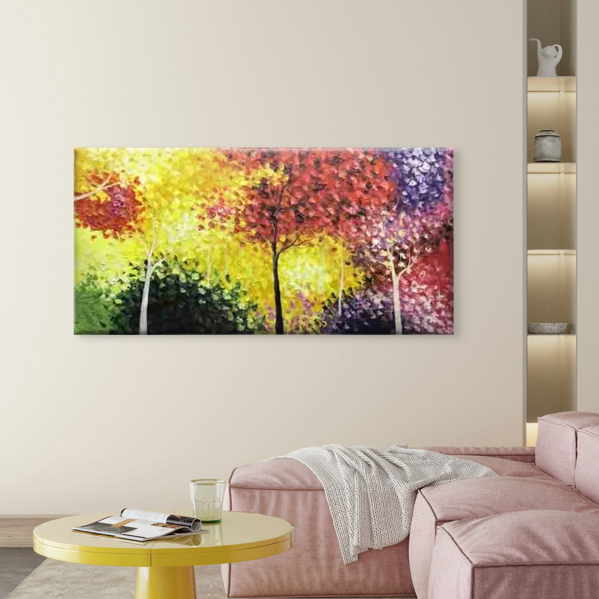 Autumn Trees Abstract Fall Wall Art Canvas Office Home Room Framed 80x45cm
