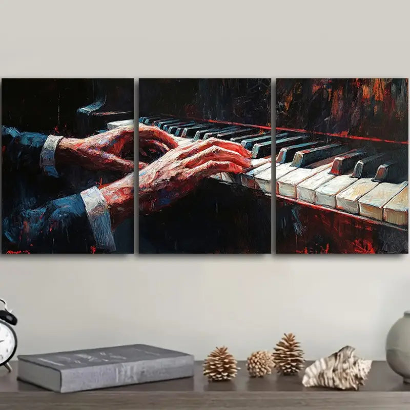 3pcs Piano Hand Close-Up Painting Metal Print Ready to Hang Art