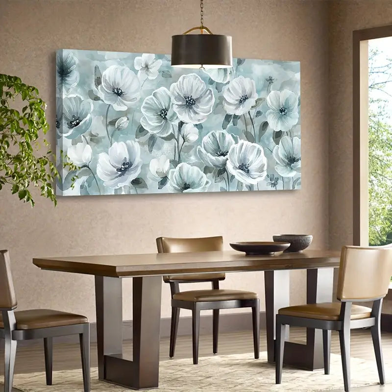Grey and White Blossom Botanical Wall Art canvas office home room framed 120x60cm