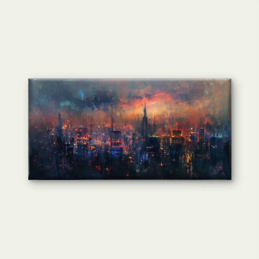 Blazing Sunset City Skyline Wall Art Canvas Office Home Room Framed 80x45cm