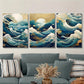 3pcs Moon Viewing, Hokusai Design Abstract Wave Metal Print Ready to Hang Art