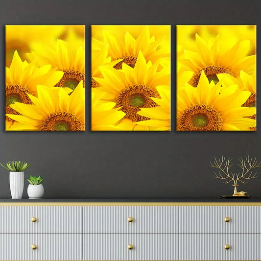 3pcs Sunflower Scenery Vibrant Yellow Design Metal Print Ready to Hang Art